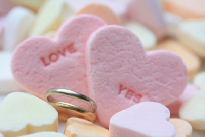 Wedding bands and candy hearts